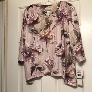 Alfred Dunner Women's Floral Blouse - Pink and Brown